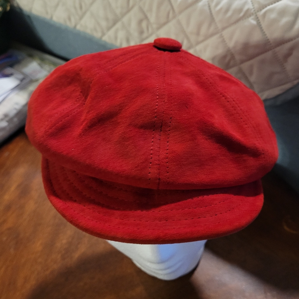 Newsboy Bakerboy Gatsby Cap Red Suede Medium - Picture 10 of 12